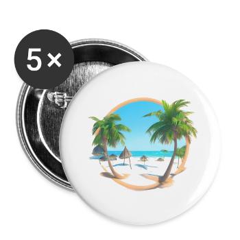 Sommerurlaub Strand Palmen Insel Sonne Palme - Buttons groß 56 mm (5er Pack) - Weiß - Vorne
