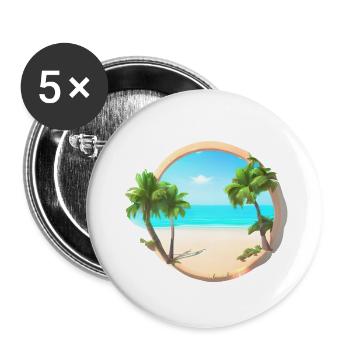 Sommerurlaub Palme Sonne Palmen Insel Strand - Buttons groß 56 mm (5er Pack) - Weiß - Vorne