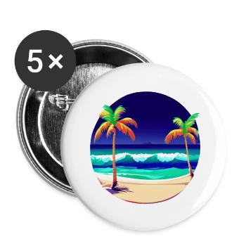 Palm Island Summer Holiday Palm Trees Sun Beach - Lot de 5 grands badges (56 mm) - blanc - Devant