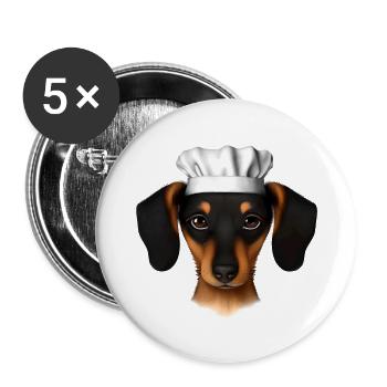 Teckel Restaurateur Chiens Chien Teckel Chiot Cuisine - Lot de 5 grands badges (56 mm) - blanc - Devant