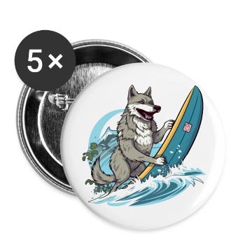 Zozo le loup surfeur - Lot de 5 grands badges (56 mm) - blanc - Devant