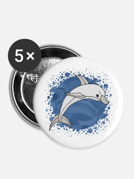 Delfin - Buttons groß 56 mm (5er Pack) - Weiß