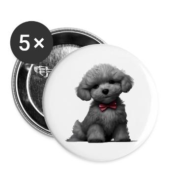 Hundehalter Pudel mit Fliege Pudelwelpe Hundewelpe - Buttons groß 56 mm (5er Pack) - Weiß - Vorne