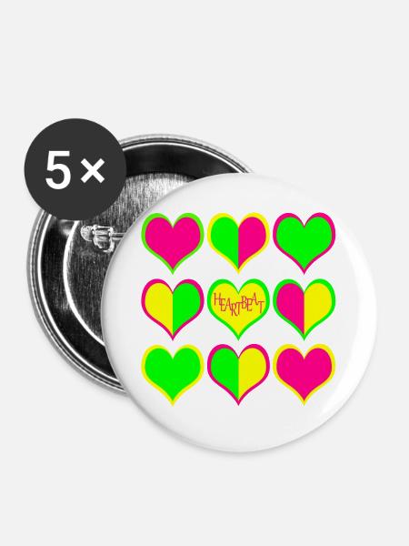 Neon Herzen Muster HeartBeat - Buttons groß 56 mm (5er Pack) - Weiß
