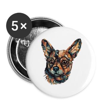 Chihuahua | Mosaik | Geometrisch | Kunst | Hund | - Buttons groß 56 mm (5er Pack) - Weiß - Vorne