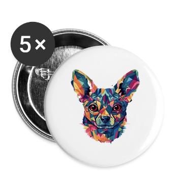 Chihuahua | Mosaik | Geometrisch | Kunst | Hund | - Buttons groß 56 mm (5er Pack) - Weiß - Vorne
