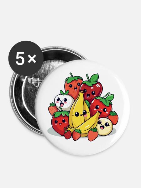 Kawaii-Früchte Nr. 2 - Buttons groß 56 mm (5er Pack) - Weiß