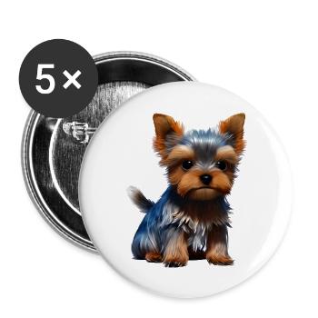 Hundehalter Yorkshire Terrier Hundewelpe Hund - Buttons groß 56 mm (5er Pack) - Weiß - Vorne