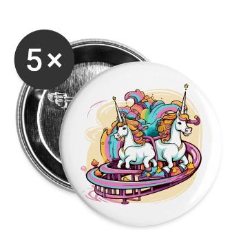Einhörner im Vergnügungspark - Buttons groß 56 mm (5er Pack) - Weiß - Vorne