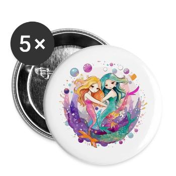 Mermaids - Buttons large 2.2''/56 mm (5-pack) - white - Front