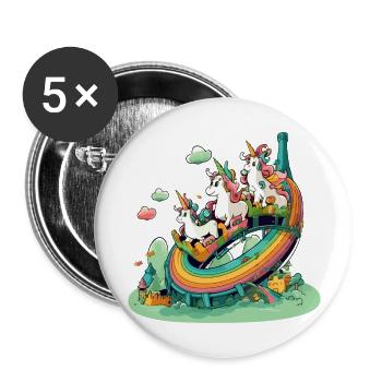 Les licornes au pays arc en ciel - Lot de 5 grands badges (56 mm) - blanc - Devant