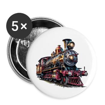 L’image d’une vieille locomotive à vapeur - Lot de 5 grands badges (56 mm) - blanc - Devant