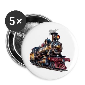Cheminée fumante d’une locomotive à vapeur - Lot de 5 grands badges (56 mm) - blanc - Devant