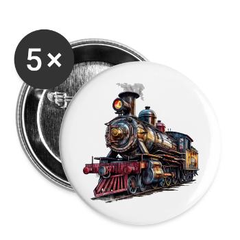 La locomotive à vapeur, symbole du bon vieux temps - Lot de 5 grands badges (56 mm) - blanc - Devant