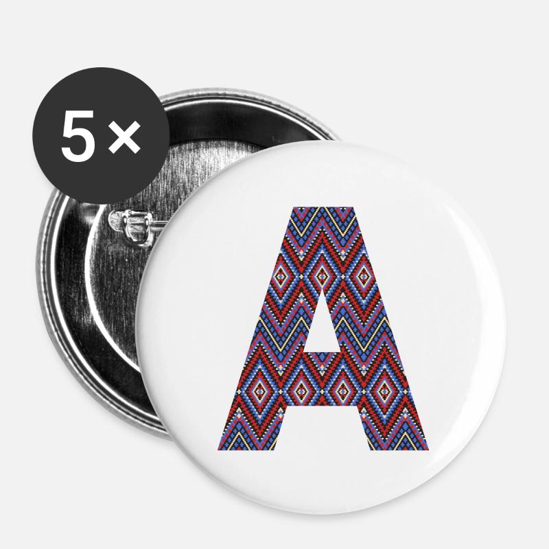 Monogramm Buchstabe A - boho buntes Design - Buttons groß 56 mm (5er Pack) - Weiß