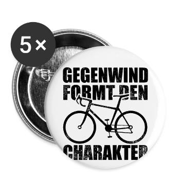Gegenwind formt den Charakter - Fahrrad Spruch - Buttons groß 56 mm (5er Pack) - Weiß - Vorne