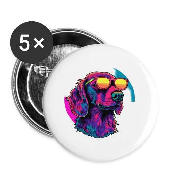 Neon dog with sunglasses - Buttons large 2.2''/56 mm (5-pack) - white - Front