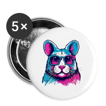 Neonfarben-Hund mit Sonnenbrille - Buttons groß 56 mm (5er Pack) - Weiß - Vorne