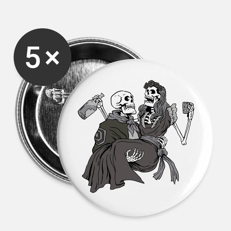 Skeleton couple drinking - Buttons large 2.2''/56 mm (5-pack) - white