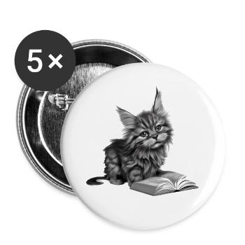 Cat Books Hangover Book Kitten Reading Maine Coon - Buttons large 2.2''/56 mm (5-pack) - white - Front