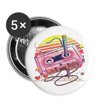 80er Jahre Retro Vintage lustig 70er Jahre Nostalgie Musik Liebe - Buttons groß 56 mm (5er Pack) - Weiß - Vorne