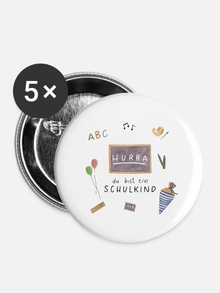 Schulkind - Buttons groß 56 mm (5er Pack) - Weiß