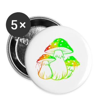 Champignons fluos - Lot de 5 grands badges (56 mm) - blanc - Devant