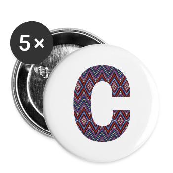 Monogramm Buchstabe C - geometrisches Muster - Buttons groß 56 mm (5er Pack) - Weiß - Vorne
