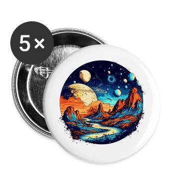 Buntes Universum und Galaxie im Sonnensystem - Buttons groß 56 mm (5er Pack) - Weiß - Vorne