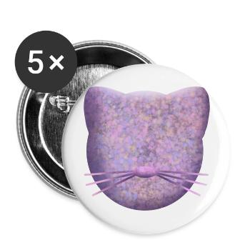 Lila Katzenlogo - Buttons groß 56 mm (5er Pack) - Weiß - Vorne