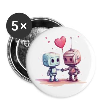 Roboter verliebt - Buttons groß 56 mm (5er Pack) - Weiß - Vorne