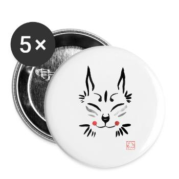 Kitsune Maske - Buttons groß 56 mm (5er Pack) - Weiß - Vorne