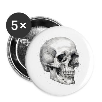 Bleistift-Totenkopf - Buttons groß 56 mm (5er Pack) - Weiß - Vorne