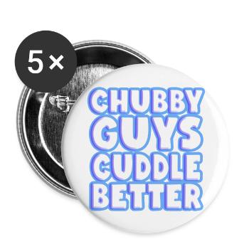 Mollige Jungs kuscheln besser - Buttons groß 56 mm (5er Pack) - Weiß - Vorne