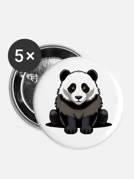 Niedlicher Panda sitzt - Buttons groß 56 mm (5er Pack) - Weiß