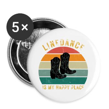 Perfect gift: "Linedance is my Happy Place" - Buttons large 2.2''/56 mm (5-pack) - white - Front