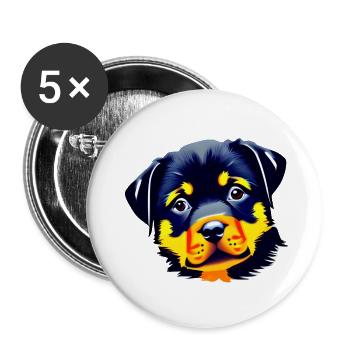 Rottweiler chiot chien Rottweiler chiot chiens - Lot de 5 grands badges (56 mm) - blanc - Devant