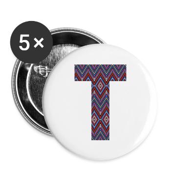 Monogramm Buchstabe T - geometrisches Muster - Buttons groß 56 mm (5er Pack) - Weiß - Vorne