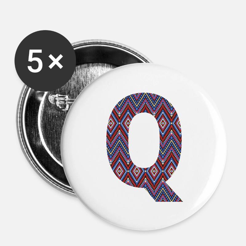 Monogram Letter Q- geometric pattern - Buttons large 2.2''/56 mm (5-pack) - white
