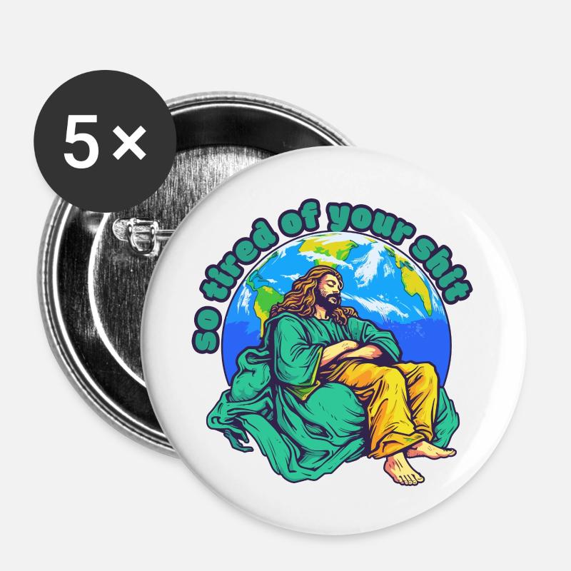 Tired Jesus - Buttons large 2.2''/56 mm (5-pack) - white