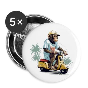 Kiki le singe au scooter - Lot de 5 grands badges (56 mm) - blanc - Devant