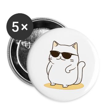 Rockende Katze mit Sonnenbrille - Buttons groß 56 mm (5er Pack) - Weiß - Vorne