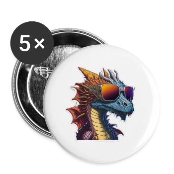 Drache Drachen mit Sonnenbrille Cool - Buttons groß 56 mm (5er Pack) - Weiß - Vorne