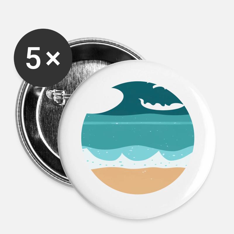 Plage avec Waves Illustration - Lot de 5 grands badges (56 mm) - blanc