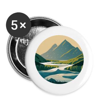 Mountains with River Nature Illustration/Grafik - Buttons large 2.2''/56 mm (5-pack) - white - Front