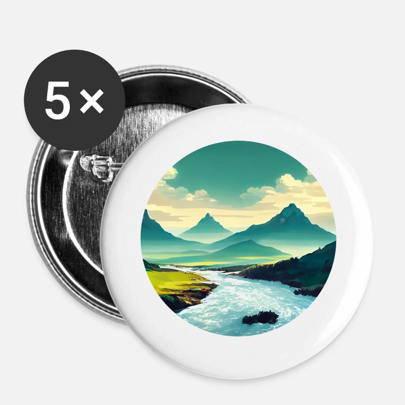 Mountain with River - Buttons large 2.2''/56 mm (5-pack) - white