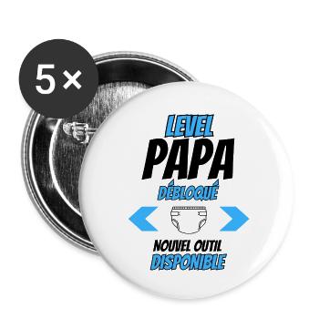 Level Papa Couche - Une couche de confort ! - Lot de 5 grands badges (56 mm) - blanc - Devant