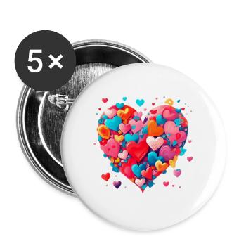 Cœur d’amour - Lot de 5 grands badges (56 mm) - blanc - Devant