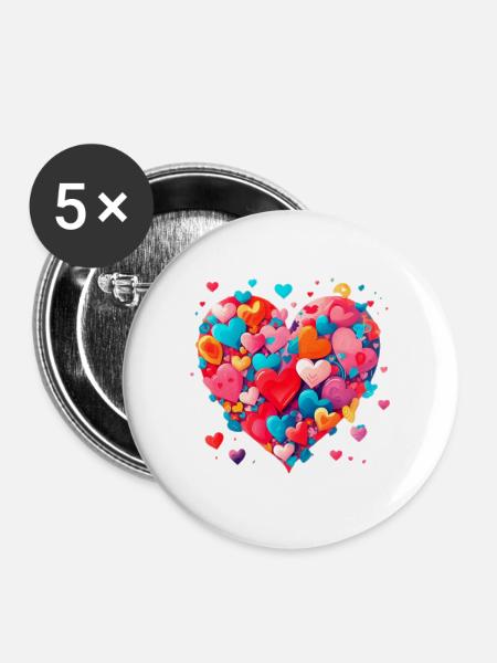 Liebe Herz - Buttons groß 56 mm (5er Pack) - Weiß