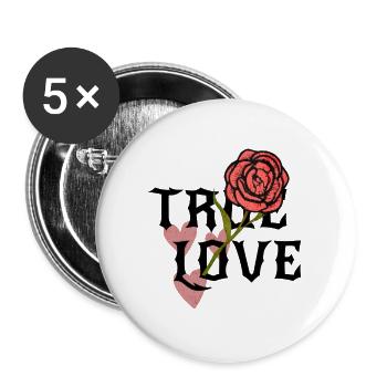 Wahre Liebe, blühendes Gefühl, Herz und Rose - Buttons groß 56 mm (5er Pack) - Weiß - Vorne